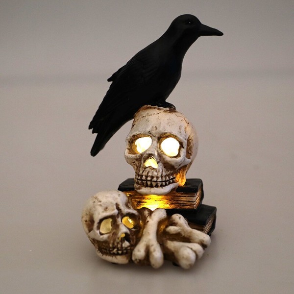 Skalle statyer Black Bird Crow Glödande skelettlampa skeleton 12*17.5*11.5cm