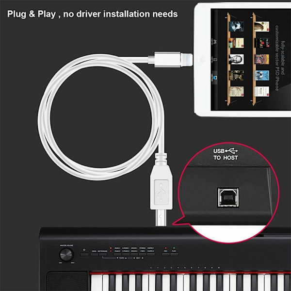 MIDI Keyboard Converter USB 2.0-kabel til iPhone 1M