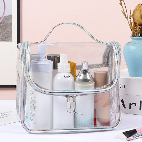 Kosmetiska väskor Klar PVC-dragkedja Makeup Transparent resepåse silver 23*19*12cm