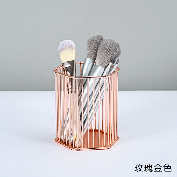 Sexkantig pennhållare Sminkborsthållare Desktopförvaringsställ rose gold