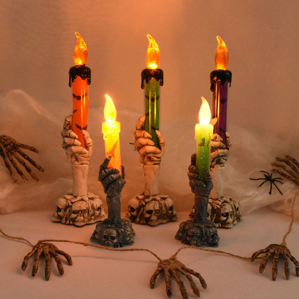 Halloween LED Candle Light Skeleton Ghost Hand purple 21*6cm