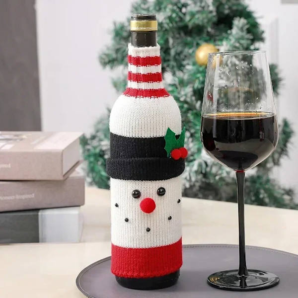 Julepynt til hjemmet Julemanden Vinflaskeovertræk Snemandsstrømpe Snowman