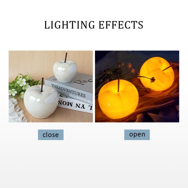 LED gennemskinnelig keramisk æble natlys white 9.5*9.5*8cm