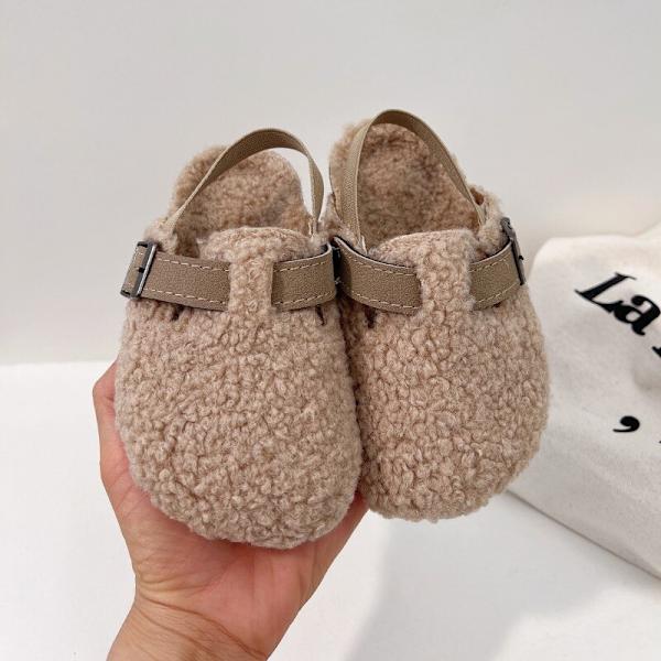 Børne fleece elastiske træsko Baby drenge piger plys tøfler Småbarn apricot 34