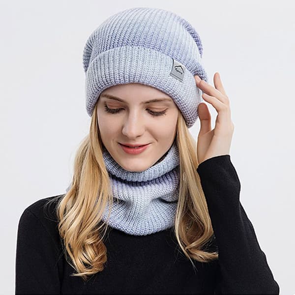 Winter Warm Scarf Hat Set Sticka Gradient Tie Dye blue
