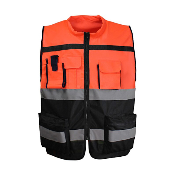 Säkerhetsväst med blixtlås med hög synlighet med reflekterande remsor red+black One size