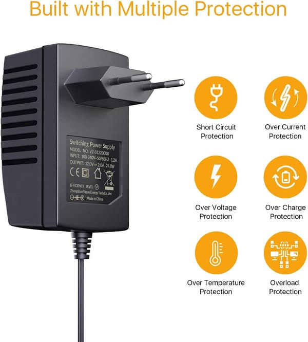 DC 12V 2A power transformator med europeisk kontakt