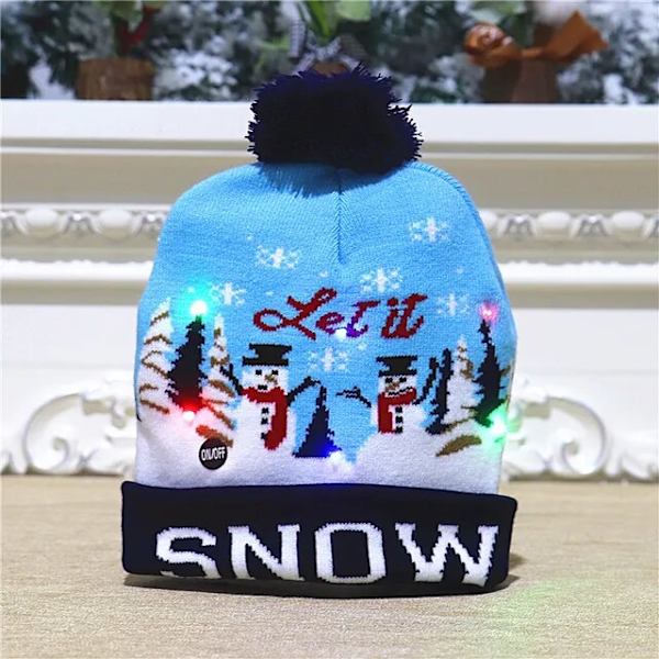 Christmas Led Light Stickad Beanies Stickad Cap för barn Ljusavgivande Led Ylle Varm Kall I elasticity