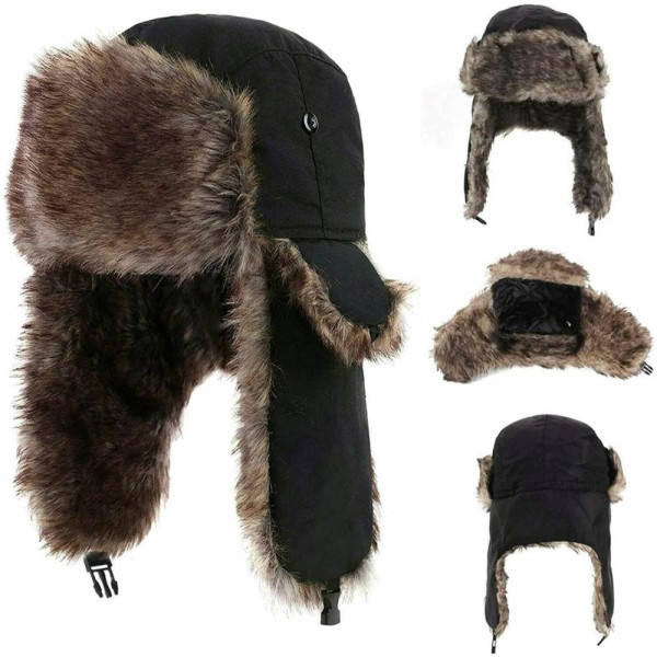 Herre Vinter Trapper Aviator Trooper Varm russisk vandtæt skihat black