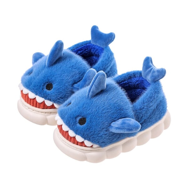 Barntofflor Ylleskor för pojkar Flickor Sandaler Vinter Indoor Shark Tofflor blue 26-27(insole 17cm)