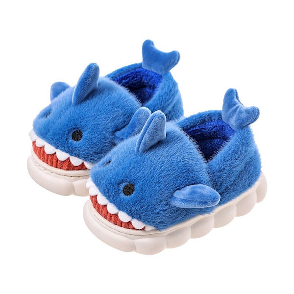 Barntofflor Ylleskor för pojkar Flickor Sandaler Vinter Indoor Shark Tofflor green 26-27(insole 17cm)