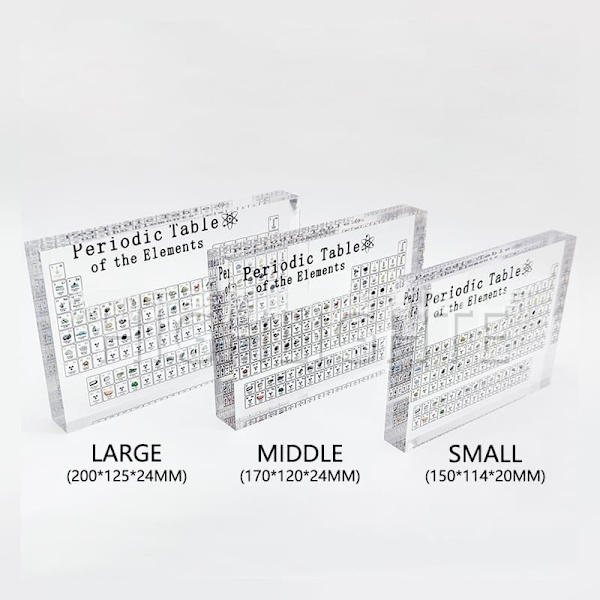 Periodisk system af grundstoffer Akryl Periodisk bord Skrivebordsdisplay med rigtige elementer Børn Undervisningsgaver Kemisk grundstof Hjem LARGE