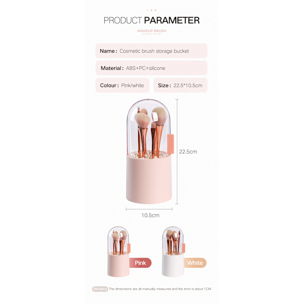 Lady's kosmetiske make-up børste opbevaringsboks pink 22.5*10.5cm