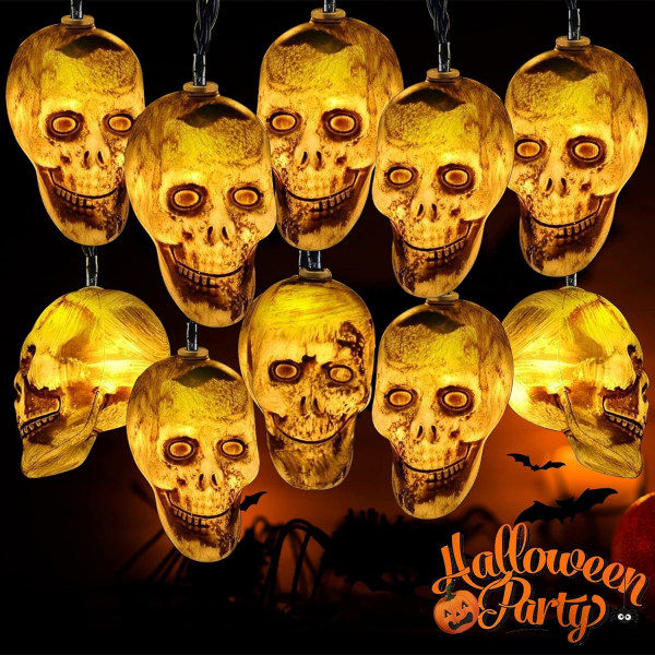 Halloween-krans, 3M koristeellinen valokrans 20 LED, luurankovalaisin, LED-valokrans, kallo Halloween-koriste, ulko/