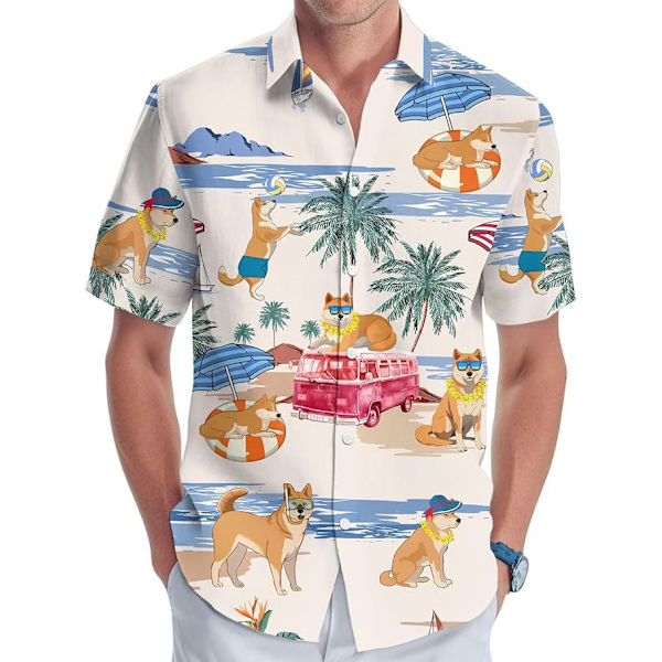 Herr Hawaiian Skjortor Casual Kortärmad Skjorta Tryckt Strand Tropisk Skjorta E L