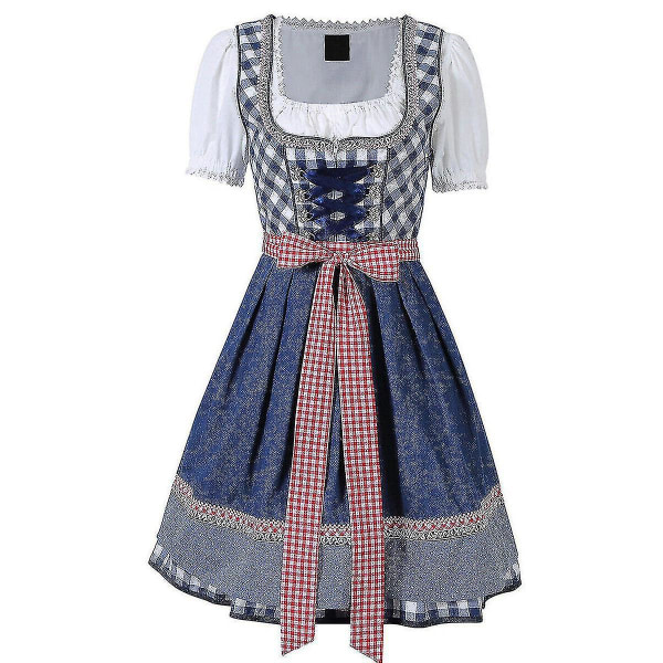 Dirndl kjole tysk Oktoberfest bayersk øl Wench kostume Maid Festival Party Z X Dark blue 2XL