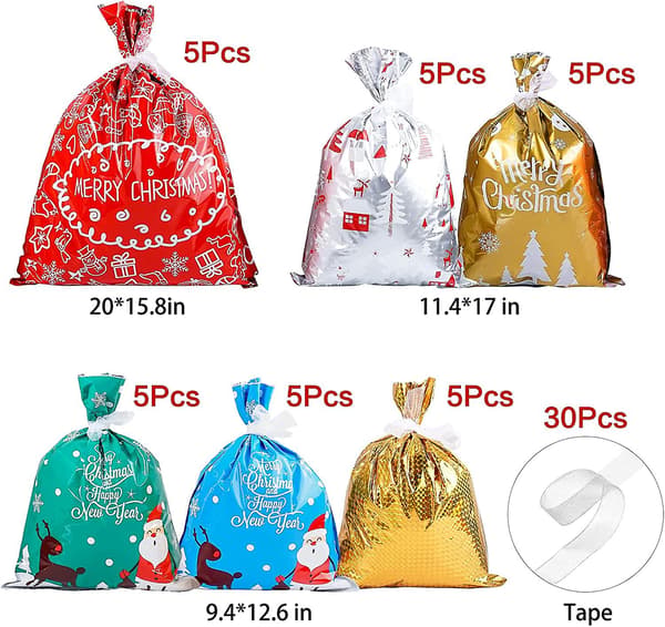 Julpåsar till present julklappspåsar julklappspåsar 30 st Folie julpåsar Diverse storlekar