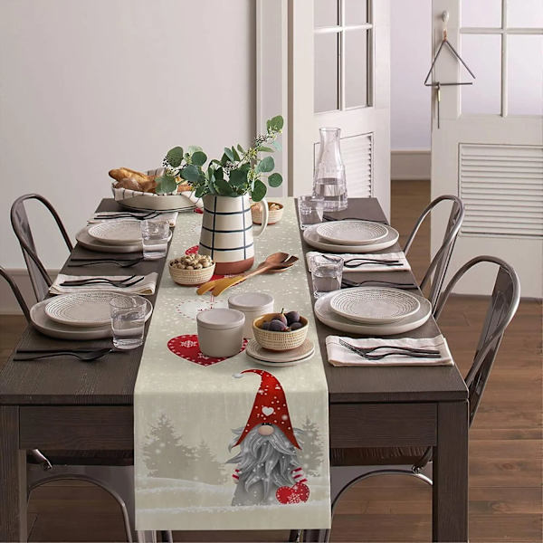 Christmas Snowflakes Gnome Linne Bordslöpare Dresser Scarves Bordsdekor 01 150x33cm 59x13inch