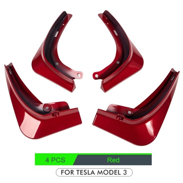 4 STK Stænkklapper til Tesla Model 3 Forreste Stænkskærme Fender Kit Red Model 3