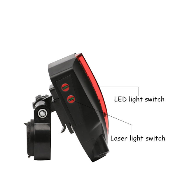 Laser og LED baglygte til cykelbaglygte Sikkerhedsadvarselslampe red+black 8.6x3.1x4 .9cm