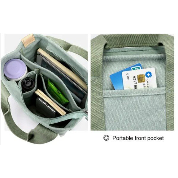 Stor kapacitet multi-pocket håndlavet enkel shopping mulepose green 29*33*14cm