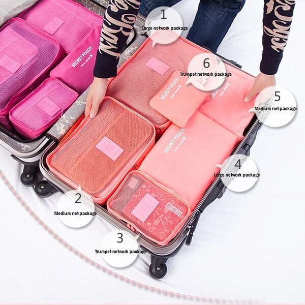 6st/ set Bagage Organizer Bag Set pink