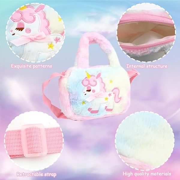 Unicorn Crossbody-taske Håndtaske Smykker til piger, Unicorn-taske til piger Unicorn-perlesmykke-sæt