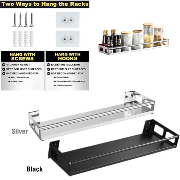 Multi-Purpose Køkken Opbevaring Vægmontering Spice Rack Hyldebeslag White-40cm