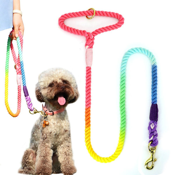 Farverig hundesnor til kæledyr Holdbare snore Blødt bomuld til fods til fods til kæledyrstræning rainbow 120cm
