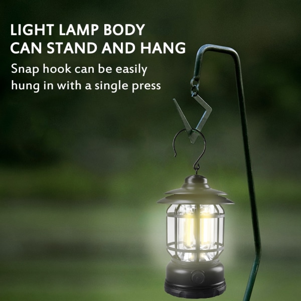 LED Camping Lanterne hængende telt lys Retro bærbar lampe Army green battery type