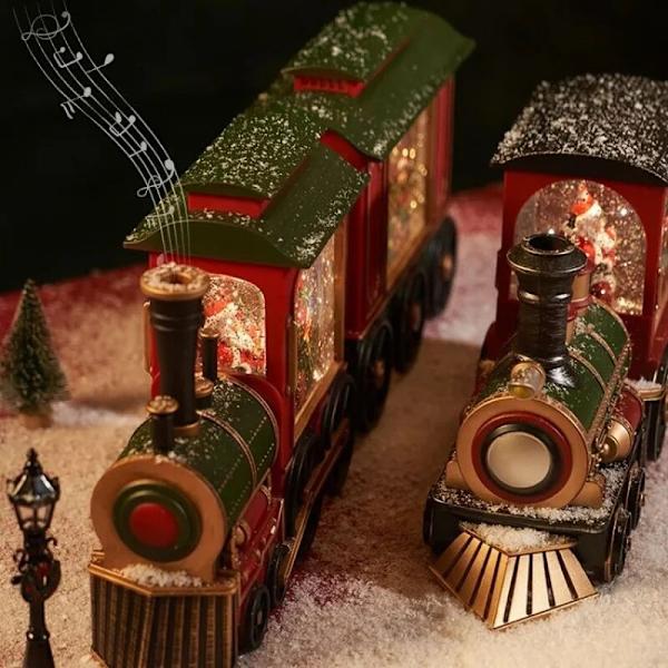 Julegave Juleaften Musikdåse Tog Musikdåse Krystalkugle ornamenter bronze color Santa