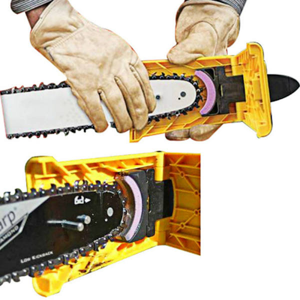 Motorsågsslipverktyg med tänder och bryne yellow 22×14×3cm