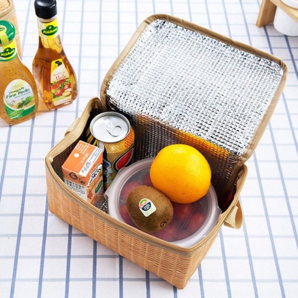 Bærbar frokosttaske i kunstrattan 22*14*12cm