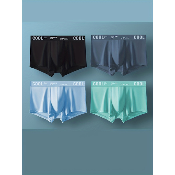 4st Ice Silk Cool underkläder för män, sexiga ultratunna antibakteriella bokserit, andas mjuka, bekväma elastiska bokserit Mixed Color 9922-7 S(46)