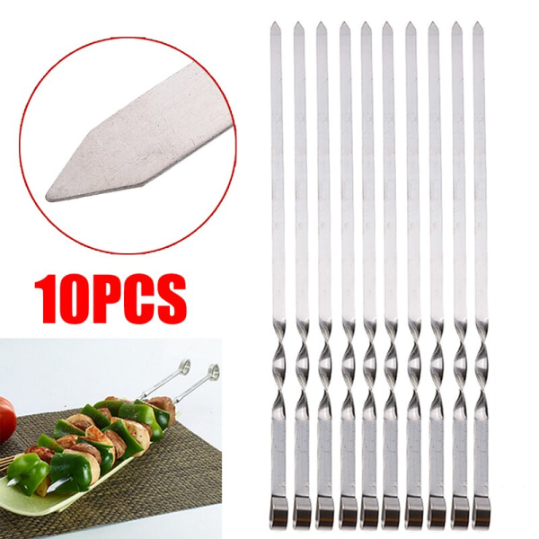 10 stk BBQ Grill Kebab Rustfrit Stål Lange Kødspyd Udendørs Grill Værktøj Spyd 10pcs