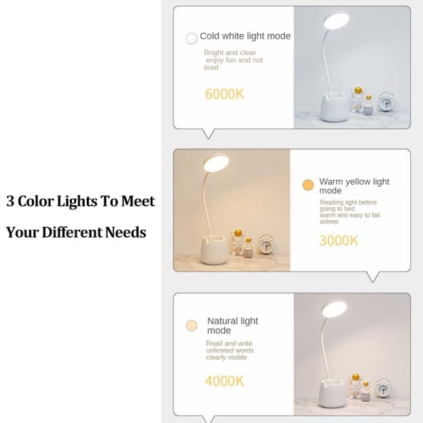 Bordlampe USB Charging Touch Bøjelig skrivebordslampe white 3600mAh