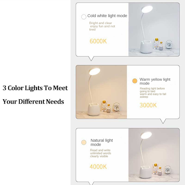 Bordlampe USB Charging Touch Bøjelig skrivebordslampe white 4000mAh