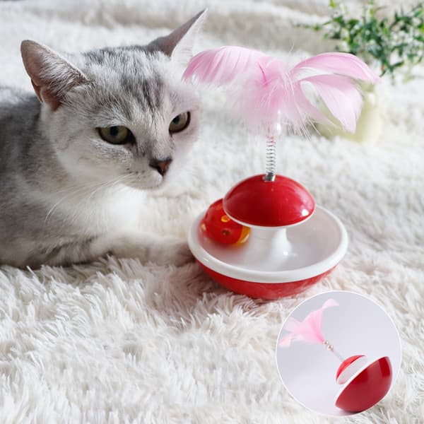 Interactive Cat Turntable Rolling Ball med Bell Toy red