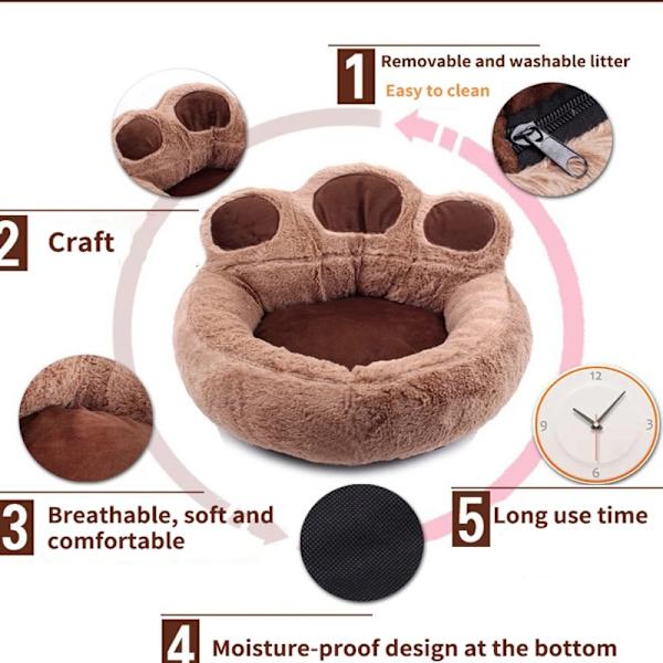 Velvet-sohva lämmin sänky talvikarhun tassun muotoinen pyöreä lemmikkipesä brown medium