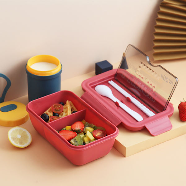 Mikroovn bærbare 2-lags sunde frokost Bento-kasser red 7.5*12.5*20.5cm
