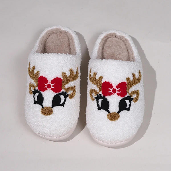 Hjem Jul Designer Sko Dame Vinter Søde tegneserie Hjorte Fluffy Hjemmesko white 40-41