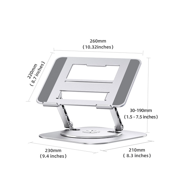 Laptop 360° roterbar notebook løftebar aluminiumslegering stander gray