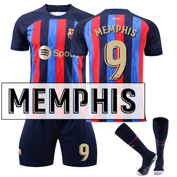 Lapsi / Aikuinen 22 23 World Cup Barcelona Home Jersey set 9号德佩带袜子 #m