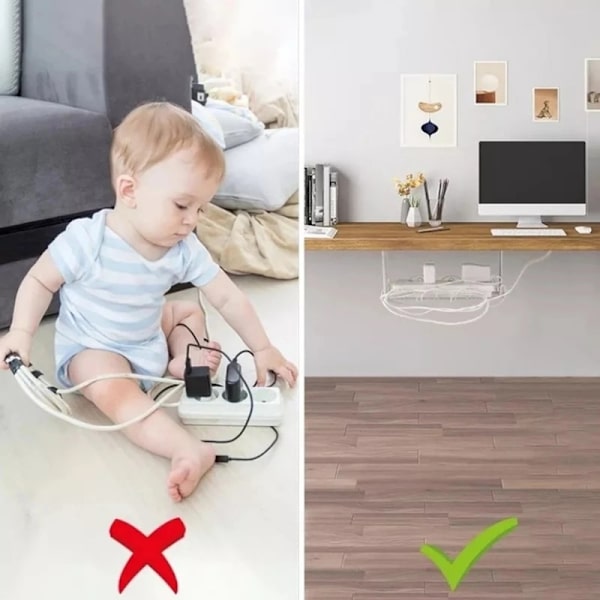Skrivebordskabelstyringsbakke under bordstik Hængeholder Power Strip opbevaringsstativ Gray
