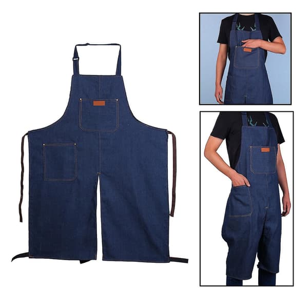 Mode keramik denim split ben forklæde justerbar halsrem til kunstner