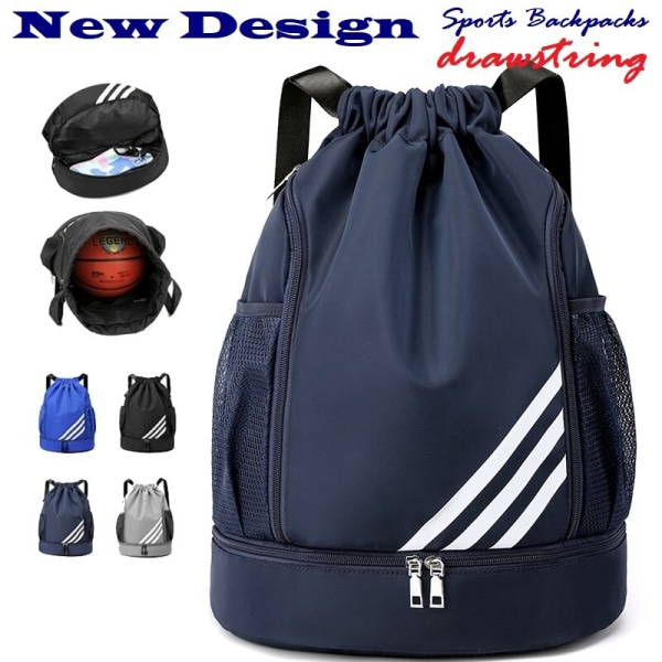 Sportsrygsække fodbold snoretræk taske trække snor rygsæk gym rygsæk Muti lommer til rejser vandreture Blue