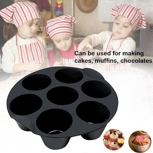 7 Selv silikone Air Fryer Cupcake-bagning af sorte muffinforme black small