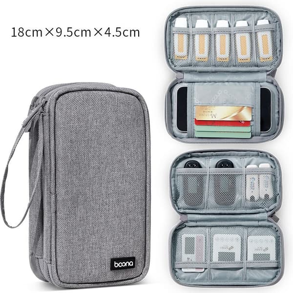 Elektronisk datakabel mini förvaringsväska multifunktionell resa gray double layer