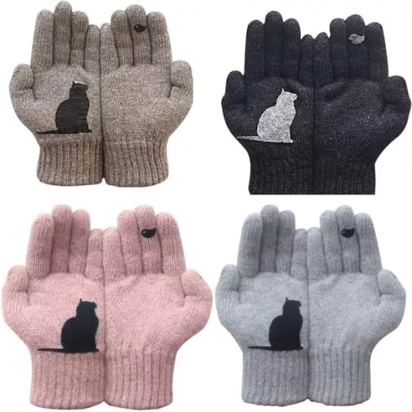 Vinterhandskar för män Kvinnor Tonåringar Print thermal stickade handskar black 15*25cm