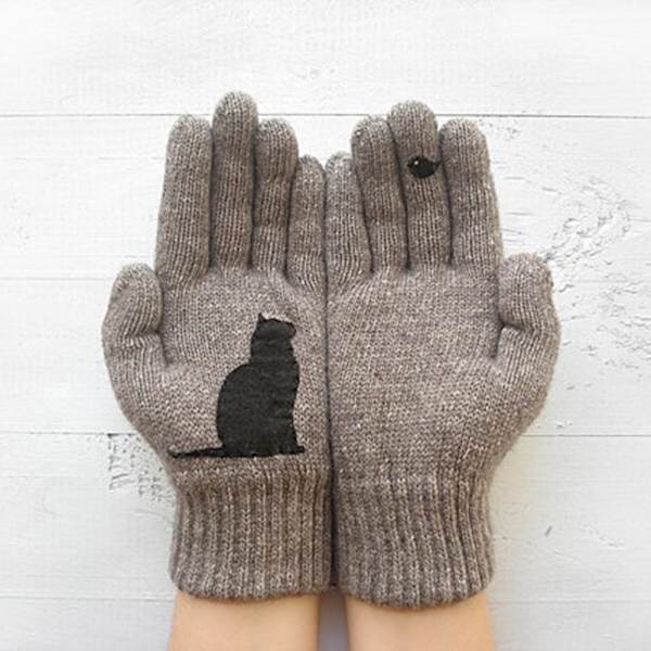 Vinterhandskar för män Kvinnor Tonåringar Print thermal stickade handskar khaki 15*25cm